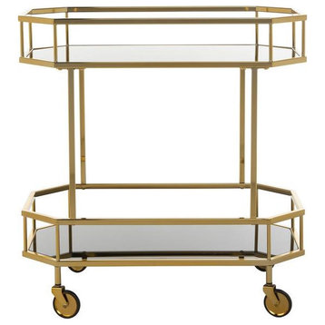 Posh 2-Tier Octagon Bar Cart, Brass/Tinted Glass