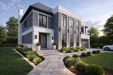 Example of a transitional exterior home design
