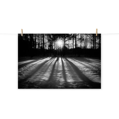 Country Wall Art: Winter Shadows Black & White Landscape Unframed Print, 24" X 36"