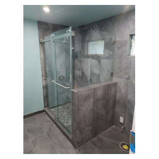 Frameless Double Sliding Barn Style Enclosure with Return Panel ...