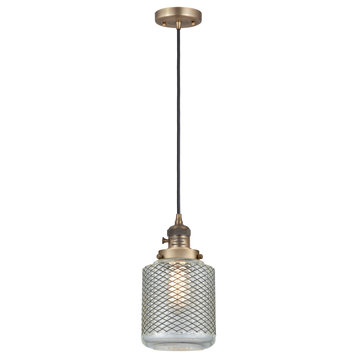 Stanton Mini Pendant With Switch, Brushed Brass, Clear Wire Mesh