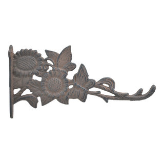 Butterflies and Sunflowers Decorative Cast Iron Plant Hanger Hook, 11.125  Deep - Farmhouse - Planter Hardware And Accessories - by TGL Direct