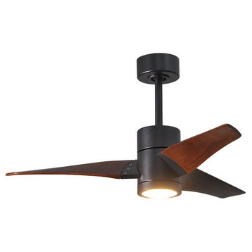 Super Janet 3-Bladed Paddle Fan With LED Light Kit, Matte Black Finish With Walnut Blades, 60"