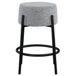 Meridian Furniture - Avalon Counter Stool, Grey, Counter Stool - Give your kitchen or dining area a contemporary makeover with this Avalon grey boucle fabric counter stool. With its matte black iron frame and rich grey boucle fabric, this stool is both sturdy and stylish. This stool is counter height, making it the perfect addition to your breakfast bar or high dining table. A round foot iron foot rest curves around its legs, ensuring your feet don't dangle or grow tired while you sit, and its contemporary design is just right for the modern home.