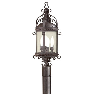 Pamplona, 4 Light Outdoor Post Lantern, Old Bronze Finish, Clear Seeded Glass