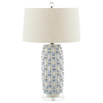 Kelly Table Lamp, 1-Light, Blue, White, Bronze, Cream Shade, 30.5"H