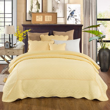 3-Piece Quilted Yellow Buttercup Puffs Bedspread Set, Single/Twin