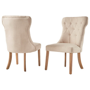 Keighley Button Tufted Hourglass Dining Chair, Set of 2, Beige