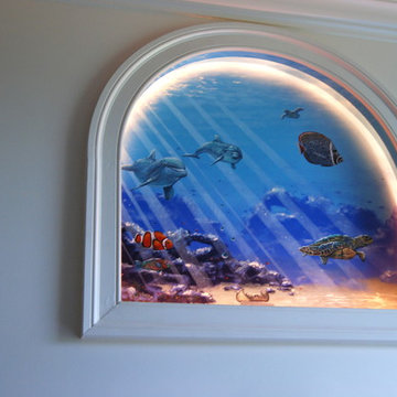 Sea Themed Murals in a Master Bathroom, hand-painted by Tom Taylor of Mural Art