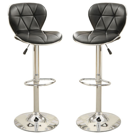 Set of 2 Adjustable PU Bar Stool, Black