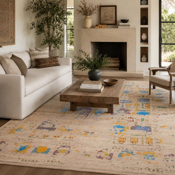 Beige Multicolor Garden Panel Distressed Hand-Tufted Rug