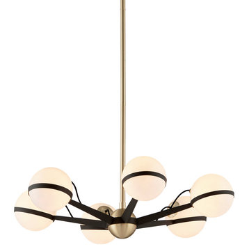 Ace, Chandelier, 6 Light, Textured Bronze & Brushed Brass Finish