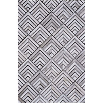 Gray/Gray Cowhide Rug - Geometric Pattern, 8x10