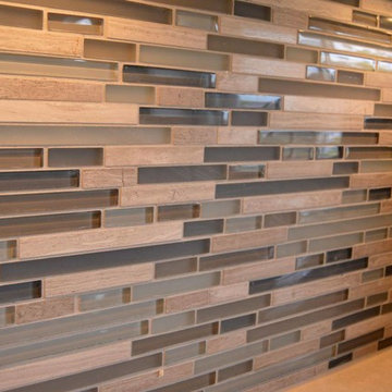 Kitchen Remodel with Maple White Cabinetry, Espresso Island and Tigris Sand Tops