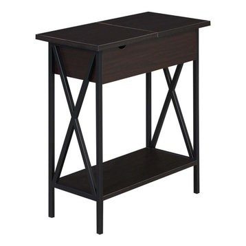 Tucson Flip Top End Table with Charging Station in Espresso Wood and Black Frame
