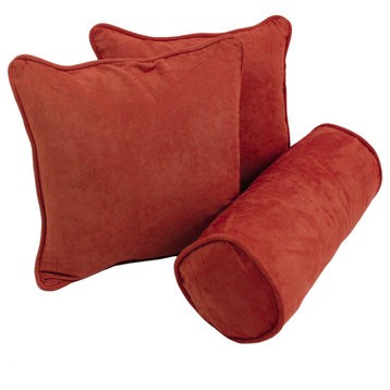 Double-Corded Solid Microsuede Throw Pillows, Set of 3, Cardinal Red