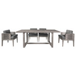 Armen Living - Vivid Outdoor Patio Dining Set, Olefin Cushions, Gray, 5-Piece Set - Transform your outdoor dining space with the Vivid Outdoor Patio Dining Set, a harmonious combination of the Vivid Outdoor Patio Dining Table and Dining Chairs. Crafted with precision and care, the dining table is a masterpiece of design and durability. Made from resilient Eucalyptus wood, it seamlessly blends form and function, offering a timeless aesthetic that withstands the tests of time and weather. Water-resistant and UV-resistant, this table stands strong in various outdoor conditions, providing a steadfast centerpiece for your gatherings. Its gray hue complements various outdoor chairs and settings, creating a welcoming space for all dining. Paired with the dining table is the Vivid Outdoor Patio Dining Chair, an exquisite blend of elegance and durability. Crafted with the timeless appeal of Gray Eucalyptus wood, this dining chair combines style with resilience. Water-resistant and UV-resistant, it remains unfazed by the whims of weather, ensuring a reliable and stylish seating solution. The plush Olefin cushions in a soothing gray tone add an extra layer of comfort to your outdoor dining experience. With water-resistant properties and easily removable covers, these cushions make maintenance a breeze, ensuring your dining chair stays inviting and fresh. Elevate your outdoor dining setup with the Vivid Outdoor Patio Dining Set. Whether enjoying a quiet dinner for two or hosting a larger gathering, this set offers a perfect balance of style and functionality. Invest in quality outdoor furniture that not only complements your patio but also enhances your overall dining experience. Create a focal point for cherished moments with the Vivid Outdoor Patio Dining Set in Eucalyptus Wood.