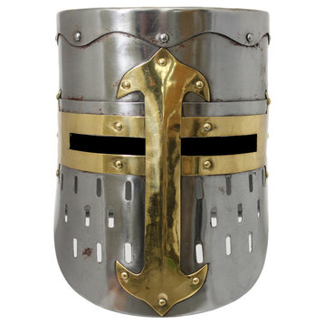 Urban Designs Replica Medieval Armor Pot Helmet, Rusted Silver & Gold