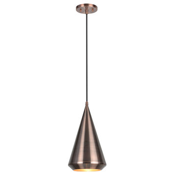 61085, 1-Light Hanging Mini Pendant Ceiling Light, Antique Copper