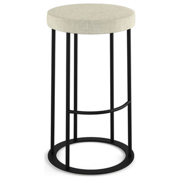 Amisco Iris Counter and Bar Stool, Light Beige Pvc / Black Metal, Counter Height