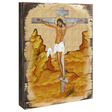 Crucifixion Icon Wooden Block, 16"x12"