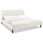 Jennifer Taylor Home - Aspen Vertical Tufted Headboard Platform Bed Set, White, King - A simple yet elegant look gives the Aspen Upholstered Platform Bed by Sandy Wilson Home a modern yet timeless feel. The subtle vertical channel tufting of the low headboard and simple, solid wood legs are a nod to a retro 70's look, made modern by the graceful, curved wings that sweep seamlessly into the side- and foot-panels for a completely unique platform design. Available in Queen, King and California King sizes in all the trend worthy colors from Evergreen to Ash Rose to Anthracite Black, the Aspen Bed Set is the perfect centerpiece to your master suite, guest room, or teen's room.