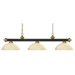 Z-Lite - Riviera 3-Light Billiard, Bronze/Satin Gold With Golden Mottle Glass - Elegant and traditional best describes this beautiful three light fixture. Finished in oil rubbed Bronze & Satin Gold and paired with golden mottle glass shades this three light fixture would be equally at home in the game room or anywhere else in the house needing a touch of timeless charm. 72 inches of chain per side is included to ensure a perfect hanging height.