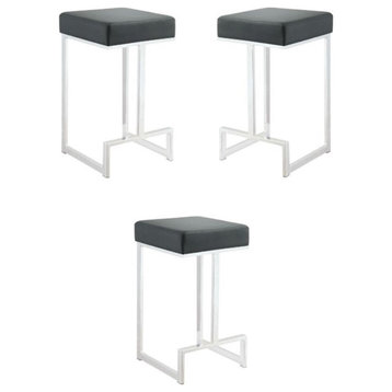 Home Square 24" Backless Faux Leather Counter Stool in Black & Chrome - Set of 3