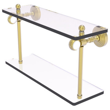 Pacific Grove 16" Two Tiered Glass Shelf with Twisted Accents, Satin Brass
