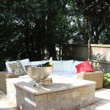 Square fire pit and sectional seating