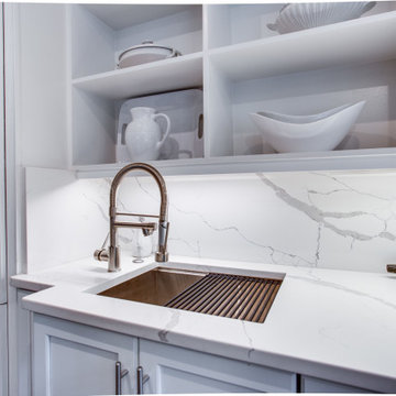 White Galley Kitchen with Hidden Toe Kick Drawers Washington DC