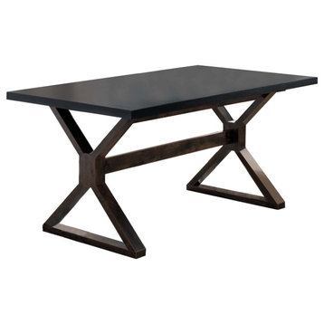 Benzara BM200691 Two Toned Wooden Dining Table With X Shaped Trestle Base, Black