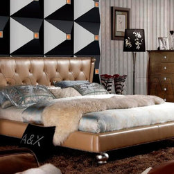 Armani Xavira Modern Champagne Leather Bed - Beds