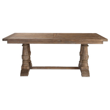 Rustic Pine Architectural Baluster Dining Room Table, Farmhouse Cottage Wood