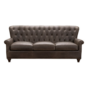 Home Fare Charlie Tufted Leather Sofa in Heritage Brown