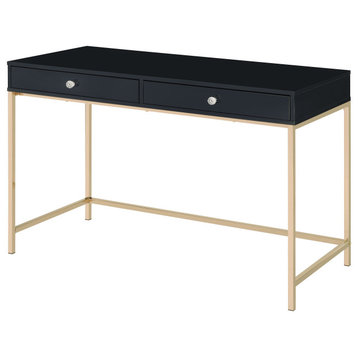 ACME Ottey Writing Desk, Black High Gloss and Gold