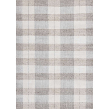 Ariana Collection Beige Plaid Farmhouse Recycled Area Rug, 5'3"x7'7"