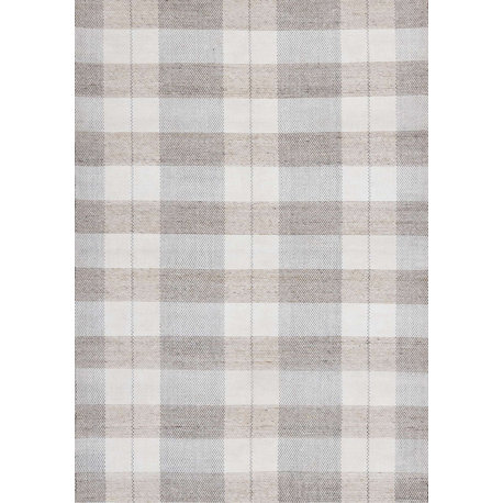 Ariana Collection Beige Plaid Farmhouse Recycled Area Rug, 5'3"x7'7"