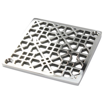 Square Shower Drain Made To Fit Schluter-Kerdi, Moresque No. 1, Polished Stainless Steel