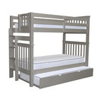 Bedz King Pine Wood Tall Twin over Twin Bunk Bed with Twin Trundle in Gray