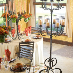 Wrought Iron Siena Floor Candelabra with Glass - Candleholders