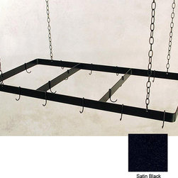 48" Rectangular Butcher's Rack with 18 Hooks - Satin Black - Pot Racks And Accessories
