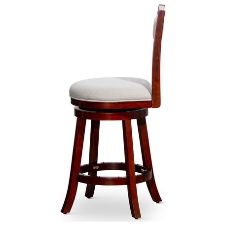 DTY Indoor Living Meeker X Back Swivel Stool, 30" Bar Stool, Cherry, Beige Fabric