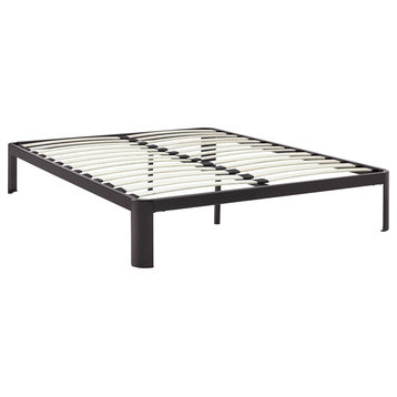 Modern Contemporary Urban Full Size Platform Bed Frame, Brown, Metal Steel