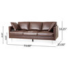 Syosset Modern Faux Leather 3 Seater Sofa with Pillows, Dark Brown and Silver
