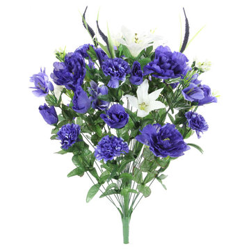 40-Stem Artificial Full Blooming Lily, Rose Bud, Carnation, Mum, Blue