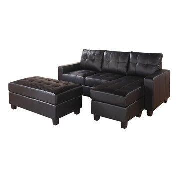 Lyssa Sectional Sofa, Reversible Chaise and Ottoman, Black