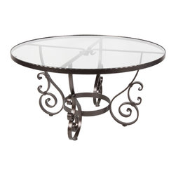 San Cristobal 54"Rd. Glass Top Dining Table With 2" Umbrella Hole - Outdoor Dining Tables