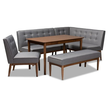 Baxton Studio Arvid Modern Tufted Fabric 5-Piece Wood Dining Nook Set in Gray