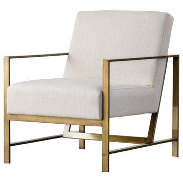 Pemberly Row 19" Fabric Arm Chair in Flax Beige/Brushed Gold